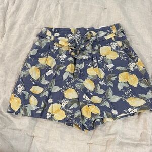 Abercrombie & Fitch Blue Lemon Print High Waist Shorts